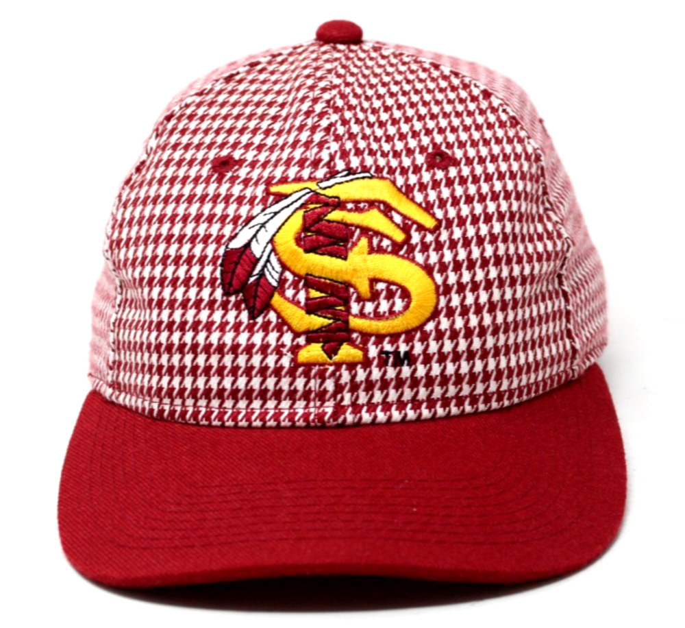 Vintage 1984 FSU Logo Houndstooth Red & White Adjustable Hat By Kudzu